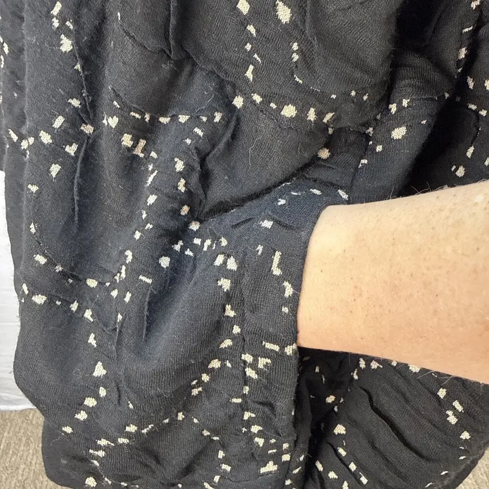 Lisa Bayne Knit Jacket Size L One Button Asymmetric‎ Black Circle Print Pockets
